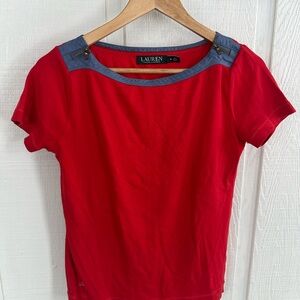Lauren Ralph Lauren Red and Blue Women's Casual Shirt Top